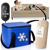 Ice Machine for Knee After Surgery with Inflatable Leg Elevation Pillow | Portable Cold Therapy Machine with Timer &amp; Compression Pad for Hip and Knee Replacement Recovery