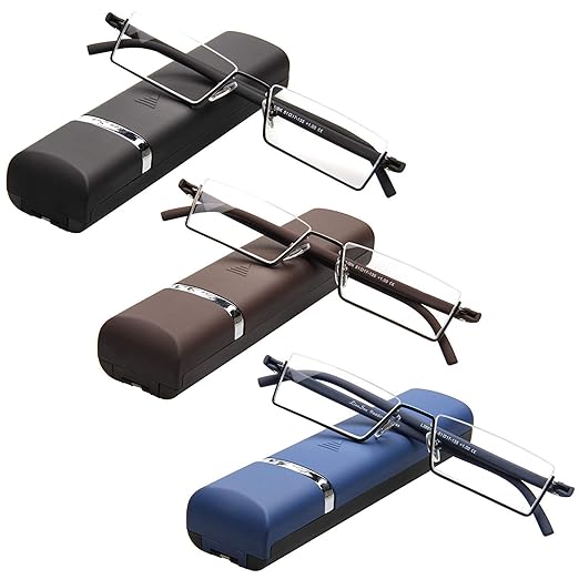 Liansan 3er Pack Fashion Designer Lesebrille Herren Damen zusammenklappbar, halber Rahmen faltbar Lesebrille 1.0 1.5 2.0 2.5 