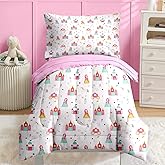 Nesker 4 Pcs Comforter Set Toddler Size, Cartoon Princess Bedding for Kids Teen, Cute Castle Carriage Bedding Set with Pillowcase & Sham