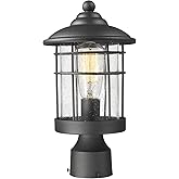 Emliviar 1-Light Outdoor Post Light, Exterior Post Lantern in Black Finish with Seeded Glass, 1803CW2-P