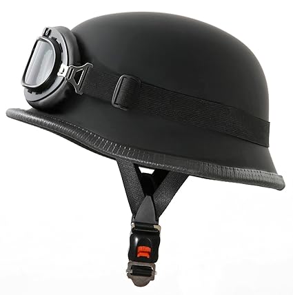 ATO WH1 Schwarz matt - Motorradhelm mit Fliegerbrille - Stahlhelm Größe Größe XXL 62cm