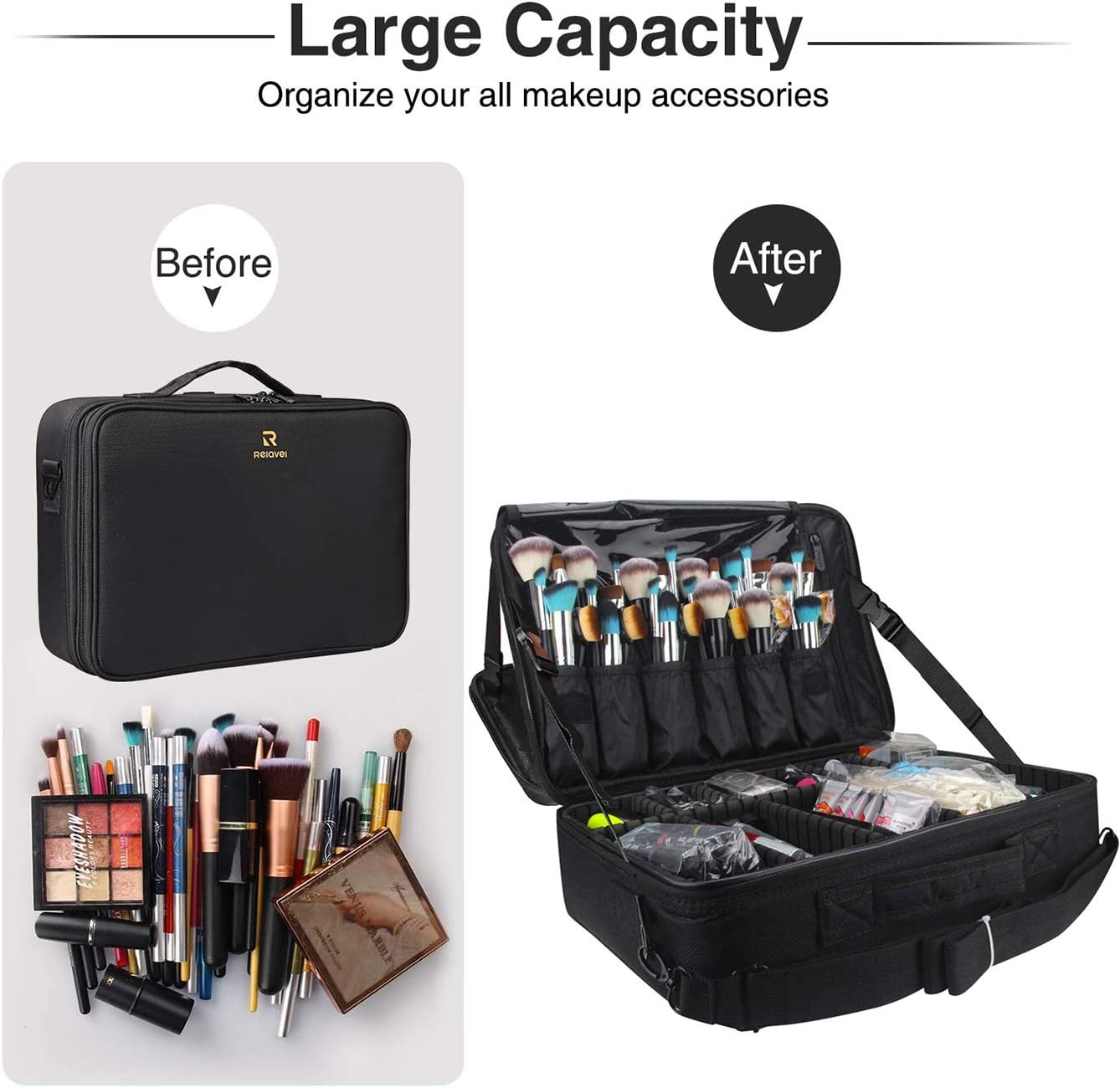 MONSTINA Large Capacity Makeup Case 3 Layers Cosmetic Organizer Brush Bag Makeup Train Case Makeup Artist Box for Hair Curler Hair Straightener Brush Set and Cosmetics : Beauty