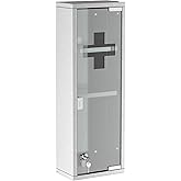 kleankin Wall Mount Medicine Cabinet, Bathroom Cabinet with 3 Tier Shelves, Stainless Steel Frame and Glass Door, Lockable wi