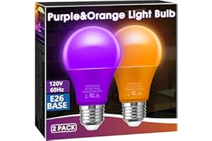 BRIIGNITE Orange Purple Light Bulbs [2 Pack], A19 LED Orange and Purple Bulb Outdoor, Halloween Light Bulbs, 9W (60 Watt Equivalent) - E26 Colored Light Bulb for Porch Light Christmas Party Home Holiday Decor