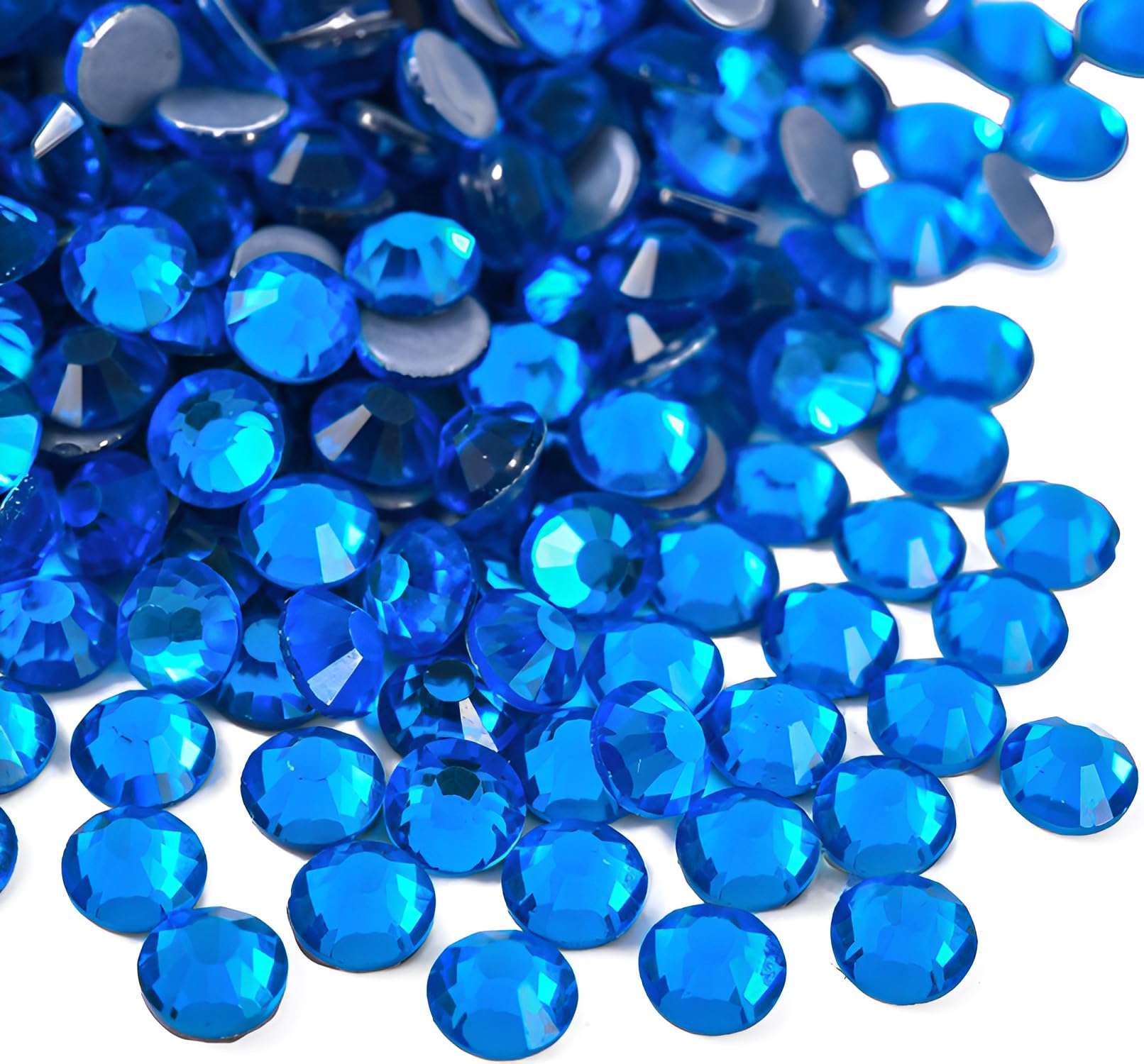 Jollin 2880pcs Hotfix Crystal Flatback Rhinestones Glass Diamantes Gems for Crafting Art Crafts Decorations Clothes Shoes 3.2mm SS12 Capri Blue