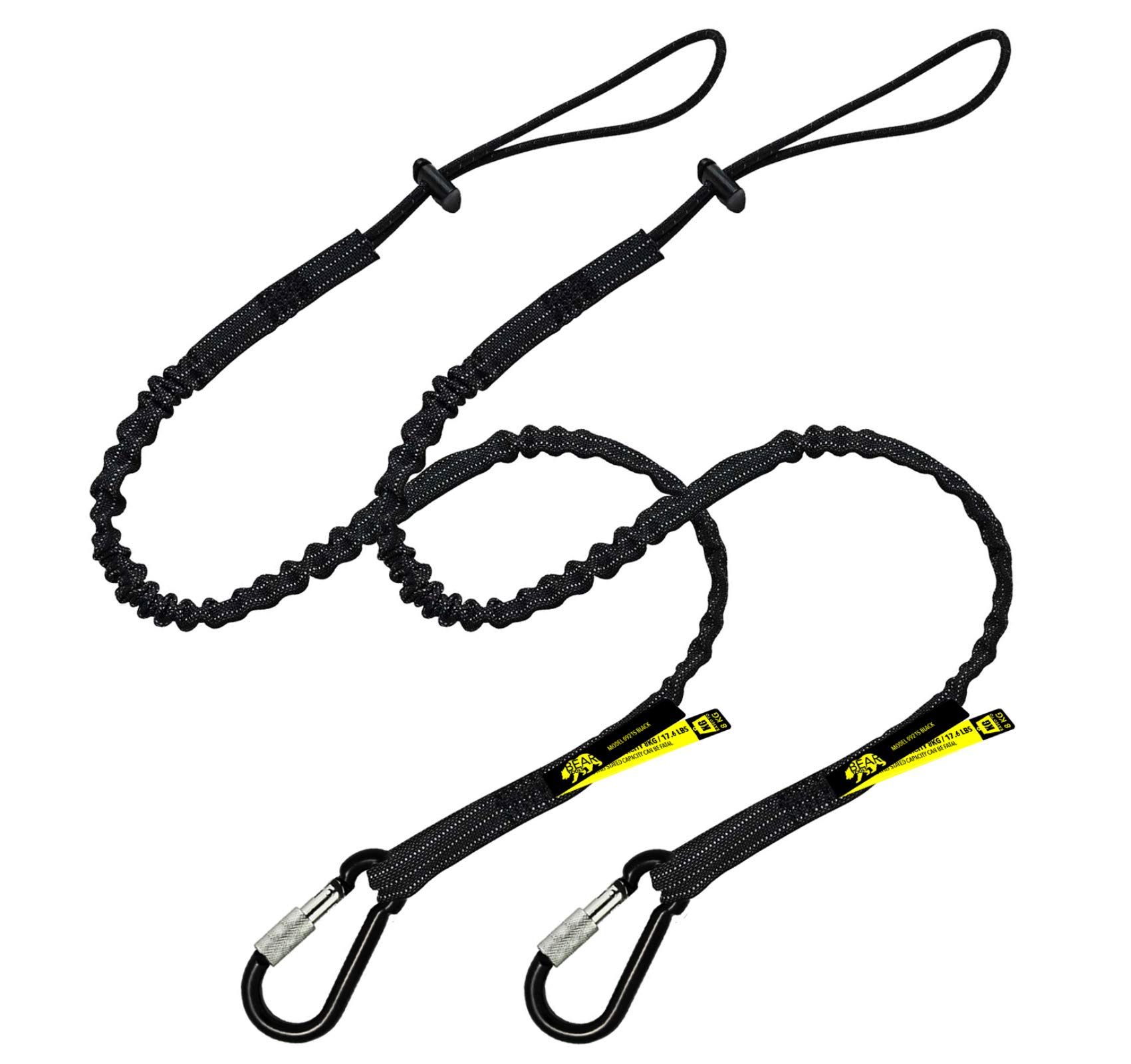 BearTOOLS Tool Lanyard with Aluminum Screw Lock Carabiner and Adjustable Loop End, Standard Length, Maximum Weight Limit 8KG / 17.6lb, Fall Restraint with Shock Cord Stopper, 1 Pack (Black 0921S)