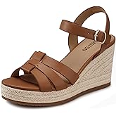 TEMOFON Wedge Sandals for Women Dressy: Comfortable Espadrilles Wedges - Summer Casual Brown Open Toe Strappy Shoes Size 9.5