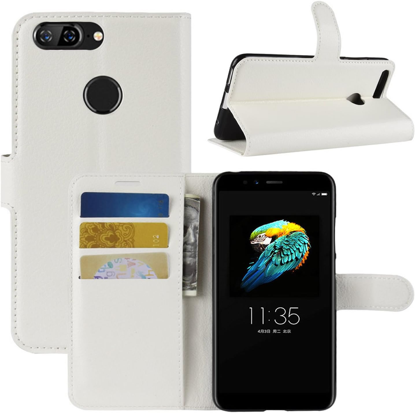 HualuBro Lenovo S5 Case, Premium PU Leather Wallet Flip Phone Protective Case Cover with Card Slots for Lenovo S5 Smartphone (White)
