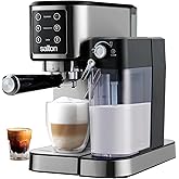 Salton 3-in-1 Espresso, Cappuccino & Latte Machine | Dual Heaters | Independent Milk Frother | 20-Bar Pressure System | Touch