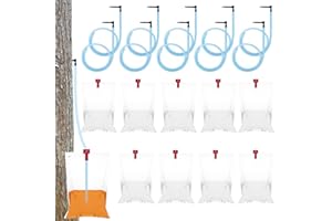 HLIMIOR 10 Sets Maple Syrup Tapping Kit Include 10 Maple Tree Taps Spiles 10 Pcs 35" Maple Syrup Tubes 10 Pcs 8L Maple Syrup Sap Clear Bags for Maple Birch Trees Collection (10)