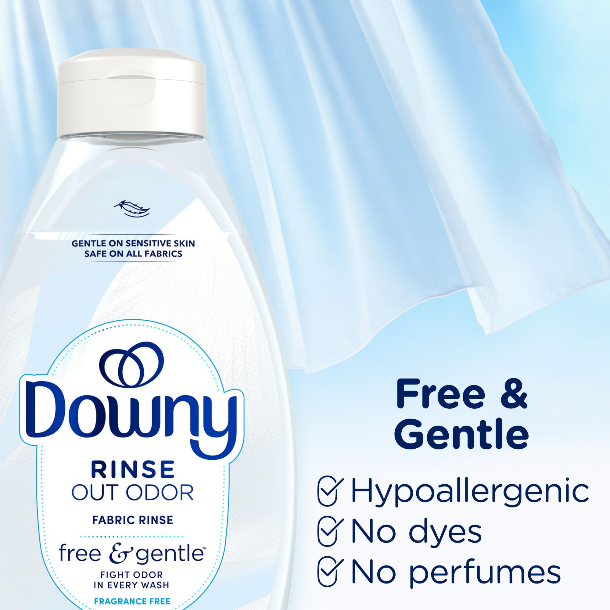 Downy Rinse & Refresh Free & Gentle Laundry Odor Remover and Fabric Softener, Fragrance Free, 48 fl oz, No Dyes or Heavy Perfumes