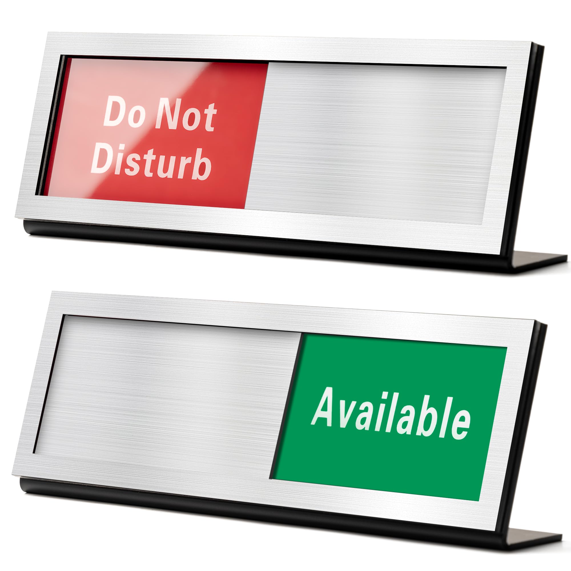 Photo 1 of Do Not Disturb Sign for Office, Office Desk Signs with Slider, Acrylic Privacy, Slider Desktop Sign, 9.75" x 3" Brush Silver