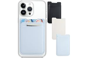 Fulgamo Phone Wallet Stick on,3Pack Phone Card Holder for Phone Case, Leather Credit Card Sticky Wallet Double Pocket Sticker Back of iPhone, Android, Samsung-Baby Blue,White,Black
