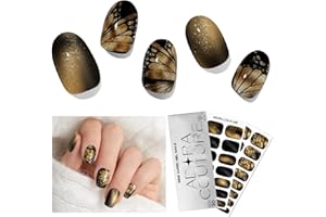 Adora Couture Semi Cured Gel Nail Strips with 30 Pieces - UV Gel Stickers, Manicure Kit, Easy Application Wraps Includes Prep Pads, Nail File, Wooden Stick - UV Light Required (Golden Flutter)