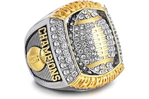 charlinliol Football Championship Ring, Crystal Rhinestone Studded, Two-Tone Gold and Silver, Sports Champions Memorabilia