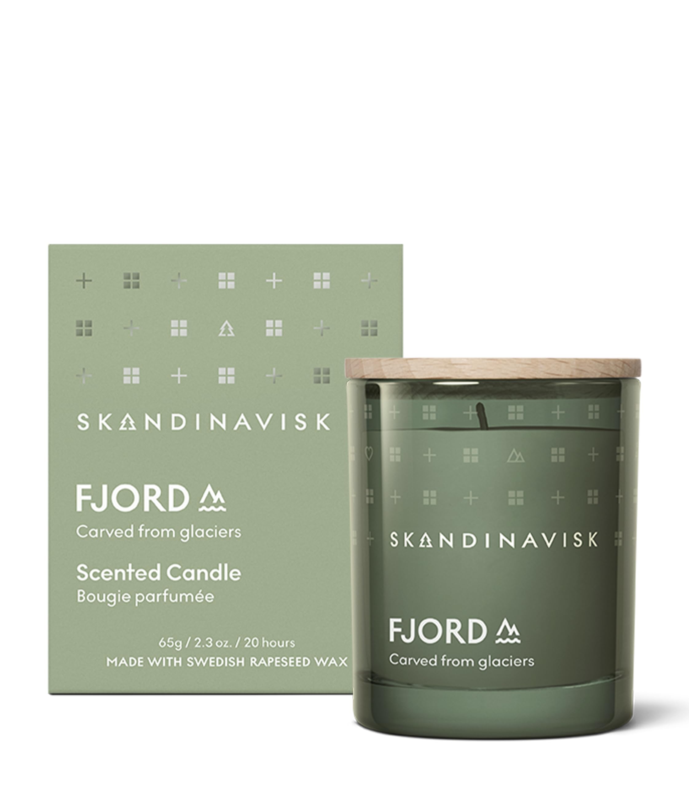 Skandinavisk Fjord Mini Scented Candle. Fragrance Notes: Apple and Pear Blossom, Orchard Fruits and Redcurrants. 65 g.