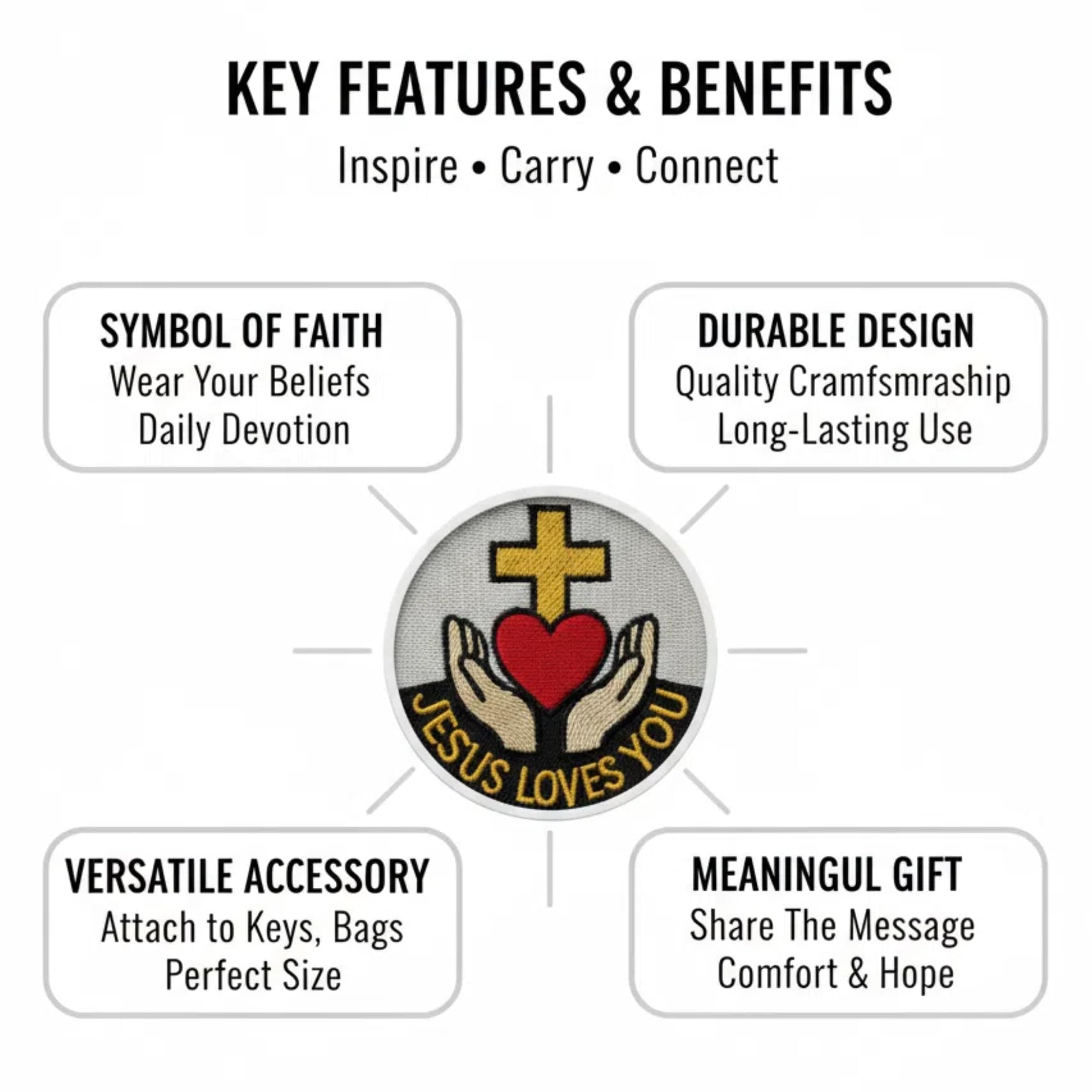 Ctctoo NFC Bible Verse Keychain | Jesus Loves You Embroidered Patch | Tap for Daily Scripture | Inspirational Christian Gift for Men & Women & Youth Groups | Smart Religious Tag for Backpacks & Keys