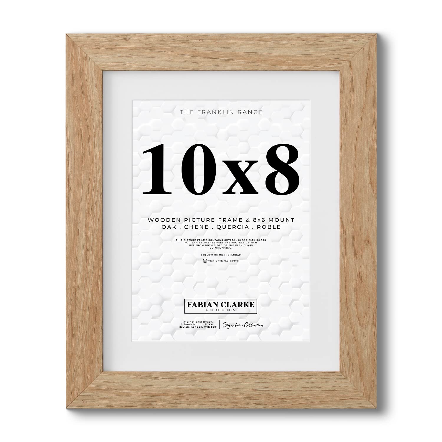 Fabian Clarke London® 10x8 Modern Oak Wooden Picture Photo Frame with White 8x6 Mount to Hang Portrait or Landscape