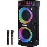 Large Party Speaker with Dual 6.5 Inch Woofers, 200W Peak Powerful Sound, 15 Hours Playtime, Type-C Charging, LED Light Show, Wireless Microphone for Outdoor Parties