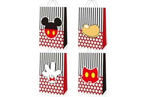 EBWHOLE 12 Pcs Cute Mouse Party Favor Bags, Cartoon Birthday Party Supplies Including 4 Patterns Double Sided Printed Candy Goodie Treat Bags with Handl (B)