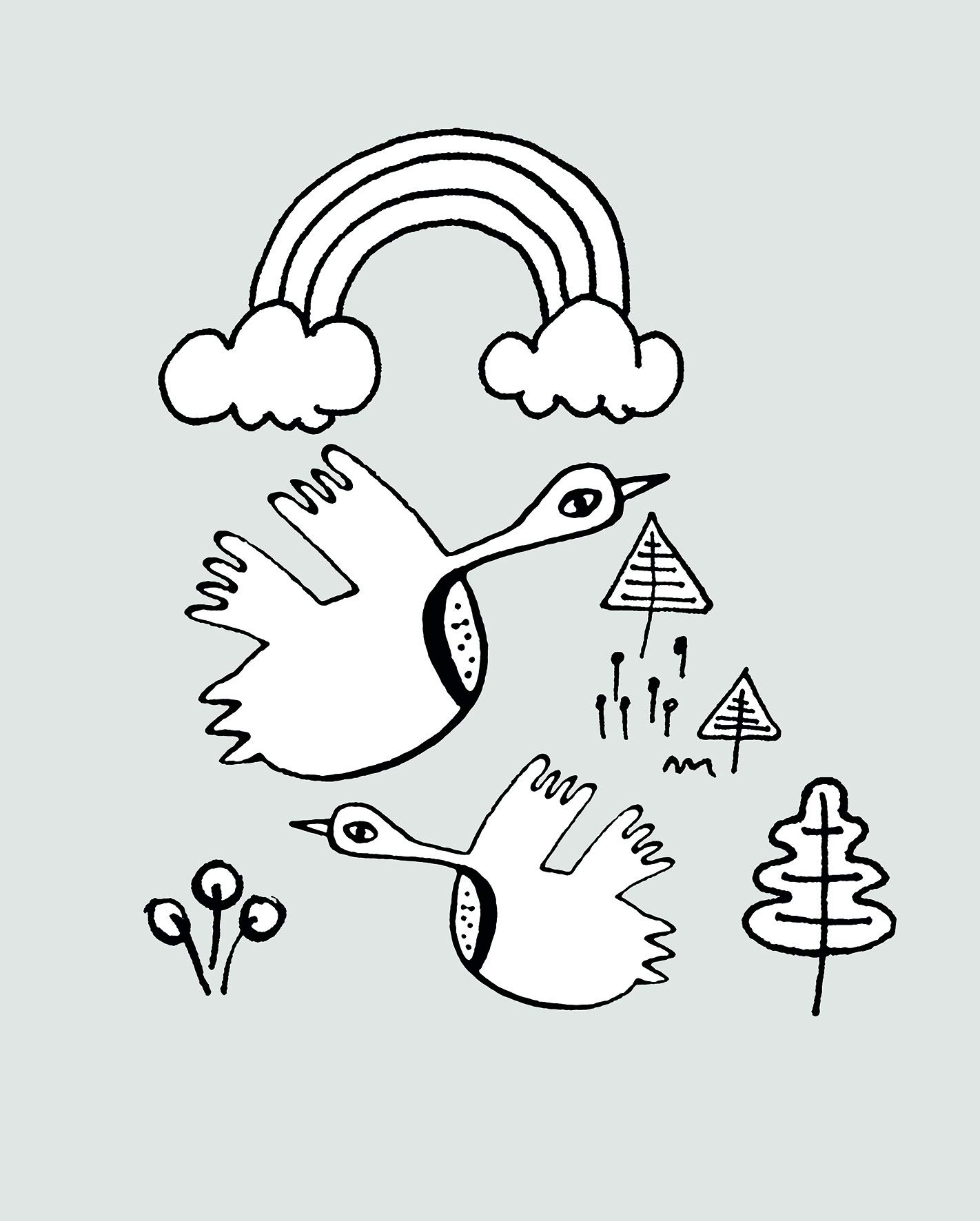 Komar Wall Picture Scribble Birdy Poster Picture Living Room Bedroom Decoration Art Print Without Frame P104C-40x50 Size 40 x 50 cm (Width x Height)