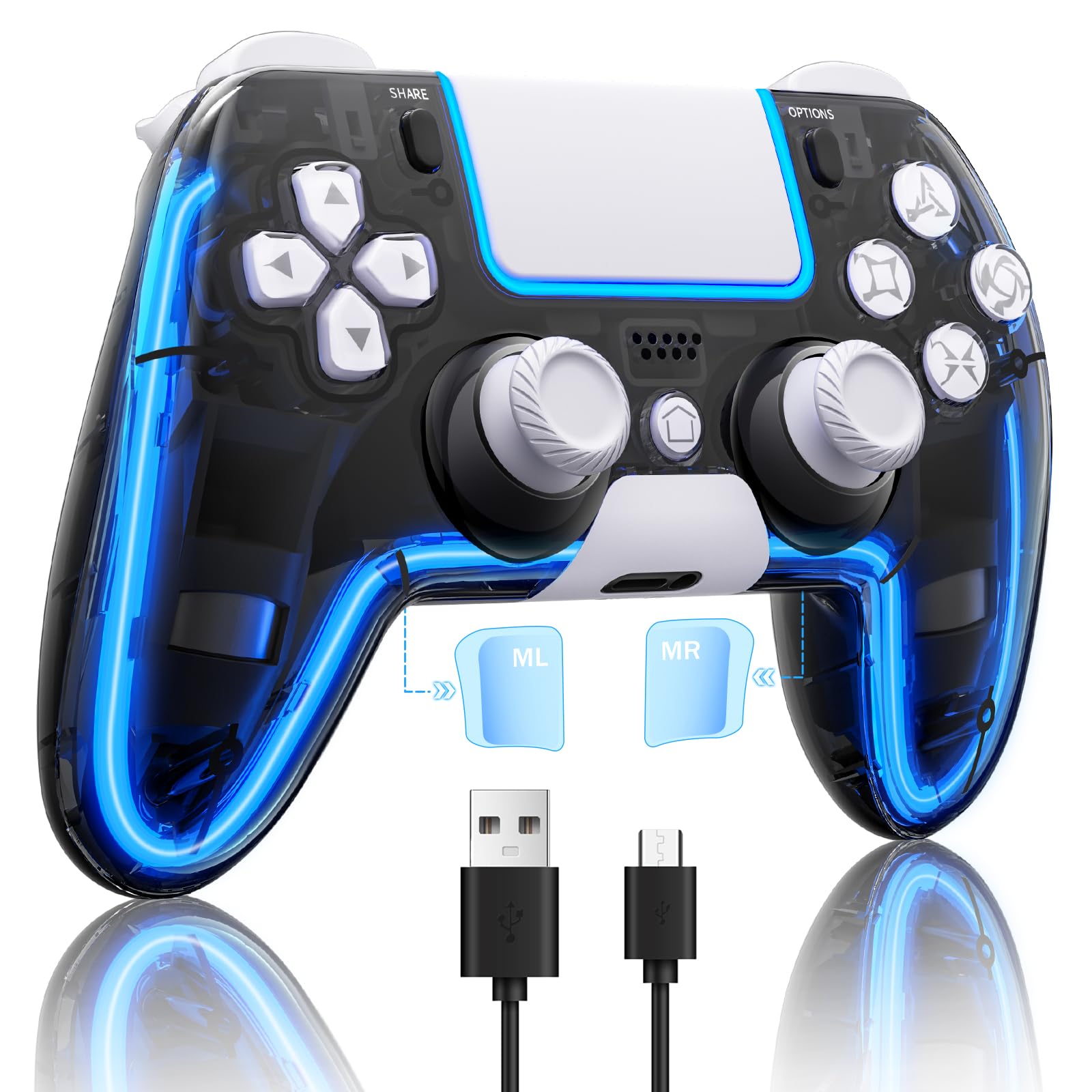 Photo 1 of BRHE Wireless PS4 Controller with Hall 3D Joysticks/RGB LED Lights/Programming Funtion,PS4 Controller Remote Joystick Gamepad,Game Controller for PS4/Slim/Pro