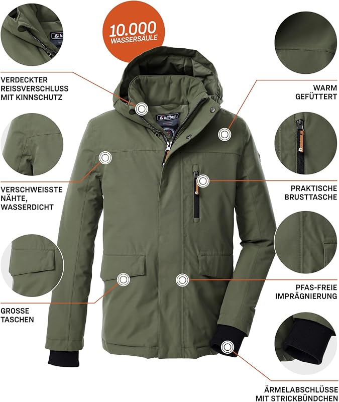 Niños Chaqueta de exterior/chaqueta funcional con capucha KOW 233 BYS JCKT, oliv, 176, 43585-000