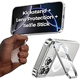 MAGIC JOHN Magnetic for iPhone 16 Pro Max Case [Full Camera Protection] [180°Foldable Stand] [Never Yellowing] [Camera Control Button] Speaker dust-Proof, Drop Protection，Clear