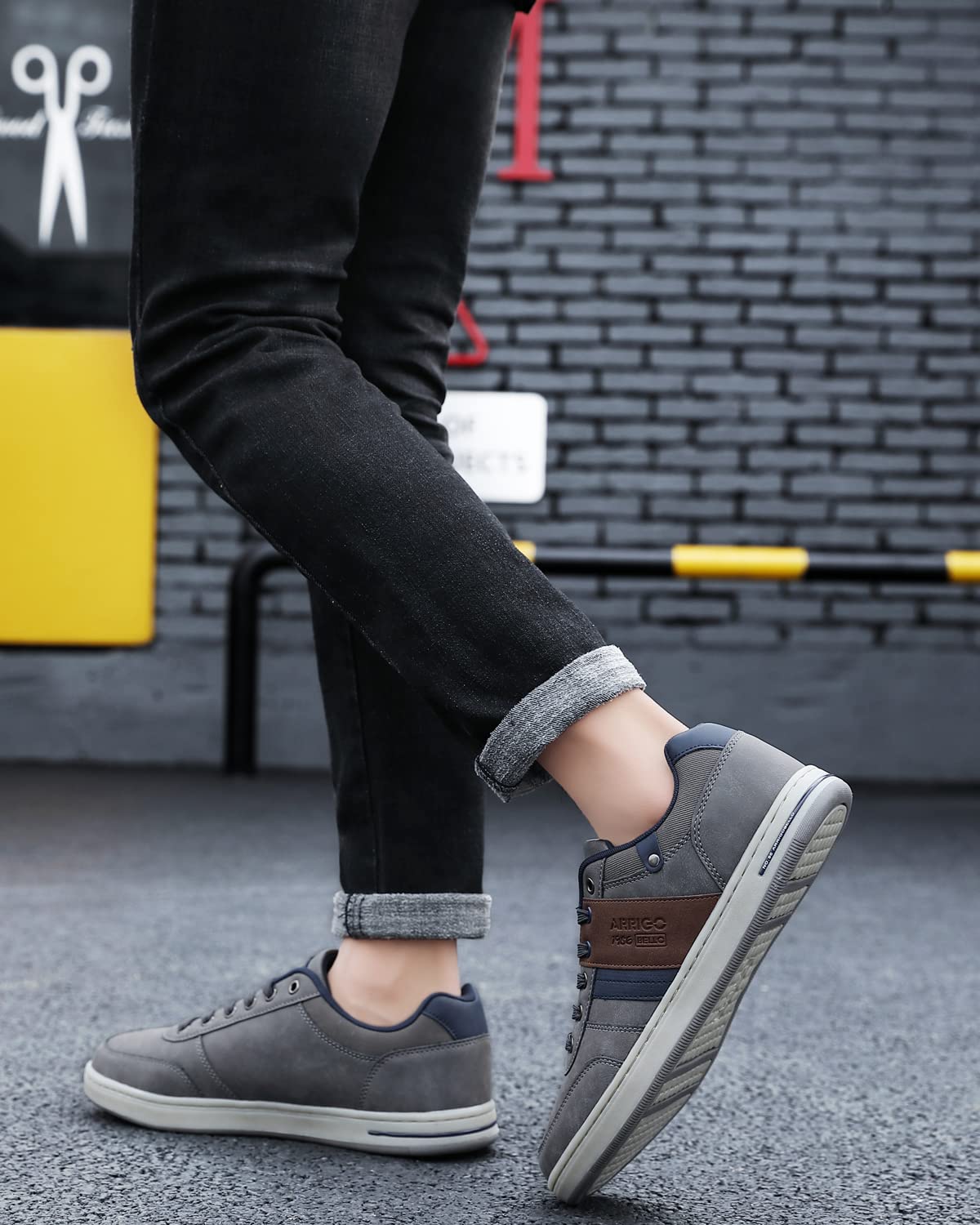 ARRIGO BELLO Freizeitschuhe Herren Sneaker PU Leder Walkingschuhe Atmungsaktive Athletic Formal Classic Sportschuhe 41-46, Mid Dunkelgrau, Größe 46 2