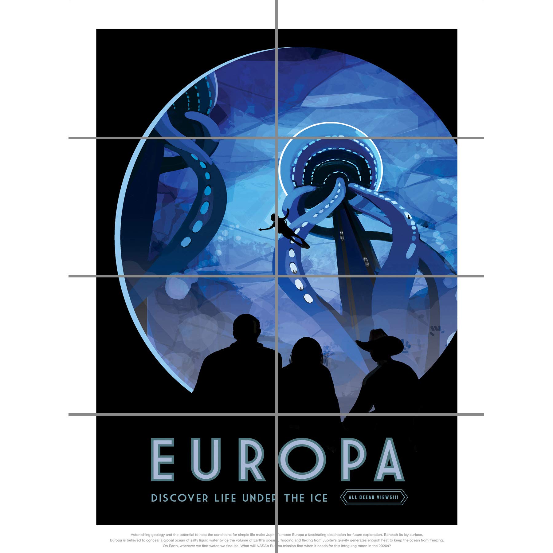 Artery8 Europa Life Under Ice NASA Space Tours Travel XL Giant Panel Poster (8 Sections)