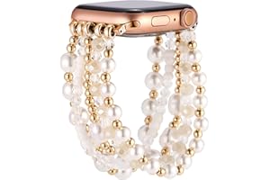 Greaciary Pearl Bracelet Compatible with 40mm Apple Watch band 38mm Series 6 5 Women,Fashion Handmade Elastic Stretch Cute Beaded Strap Replacement