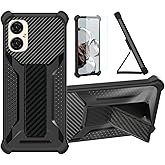 bojioderf Case Compatible for BLU G34 Phone Case Stand Cover [with Tempered Glass Screen Protector] Hybrid Case [Folding Support Magnetic] [Frosted Anti-Fingerprint] Black