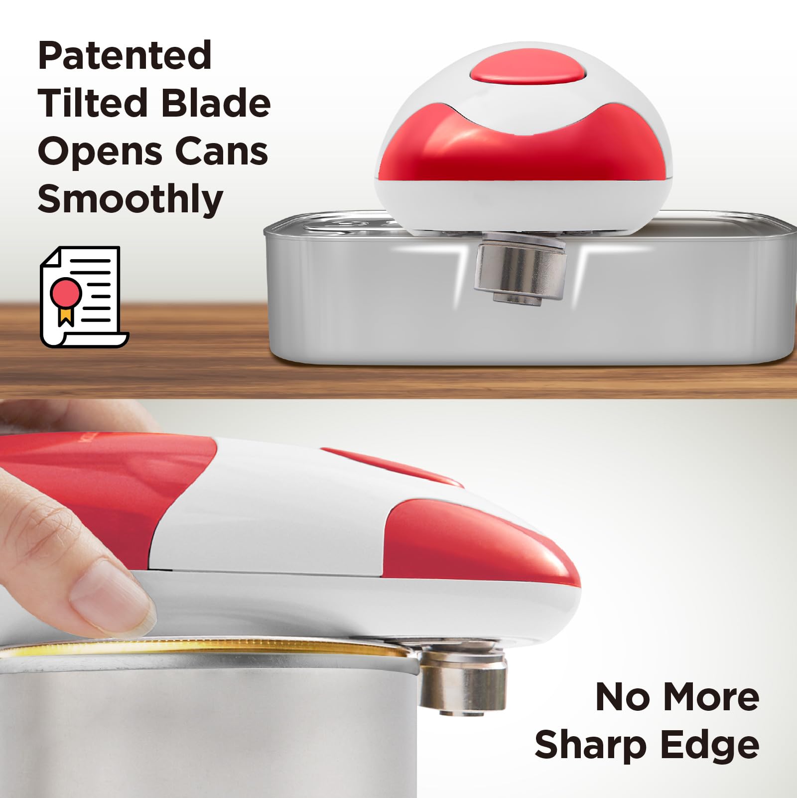 Kitchen Mama Auto Electric Can Opener: Open Your Cans with A Simple Press of Button - Automatic, Hands Free, Smooth Edge, Battery Operated, YES YOU CAN (Red)