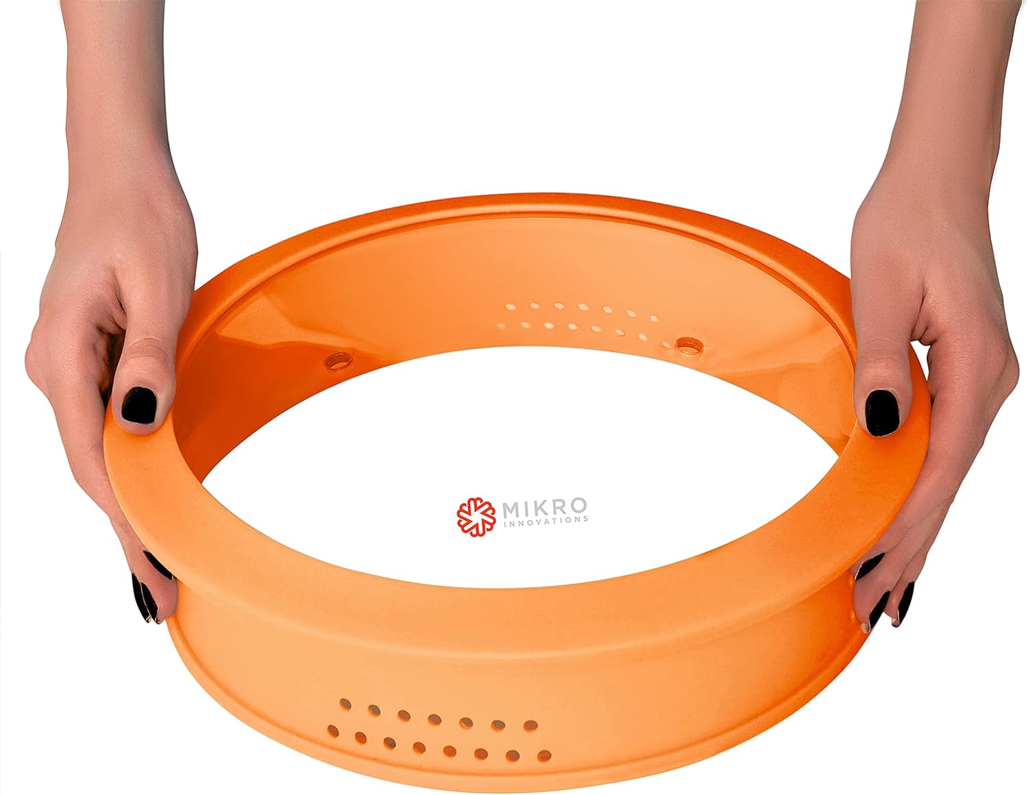 Glass & Silicone Microwave Plate Cover - Low Profile Design Food Cover with Wide glass top Easy Two Hand Lift by the Cool touch Rim Vent Holes Easy to Clean Dish washer safe and BPA free - Orange