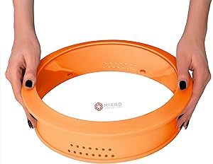 Glass & Silicone Microwave Plate Cover - Low Profile Design Food Cover with Wide glass top Easy Two Hand Lift by the Cool touch Rim Vent Holes Easy to Clean Dish washer safe and BPA free - Orange