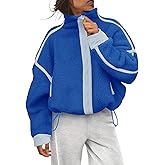 Haellun Fleece Jacket Women Cropped Sweatshirt Winter Warm Zip Sherpa Fuzzy Jacket Coat with Pockets