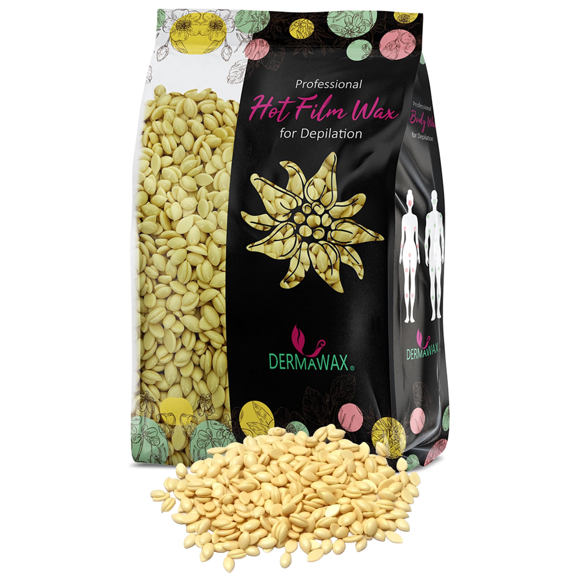 Hard Wax Beads for Hair Removal, White Chocolate Stripless Formula with Coconut Oil for Full Body Use, Face Legs Armpits Bikini Line, Professional Quality for Women and Men, Dermawax, 500g