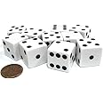 Set of 10 Large Six Sided Square Opaque 19mm D6 Dice - White with Black Pip Die