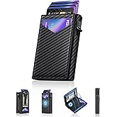 Wallet for Men, RFID Wallet with Money Clip & ID Window, Minimalist Pop Up Credit Card Case Holder 10-12 Cards, Bifold Slim Smart Wallet for Front Pocket, Compact Metal Wallets, Gifts for Men, Carbon