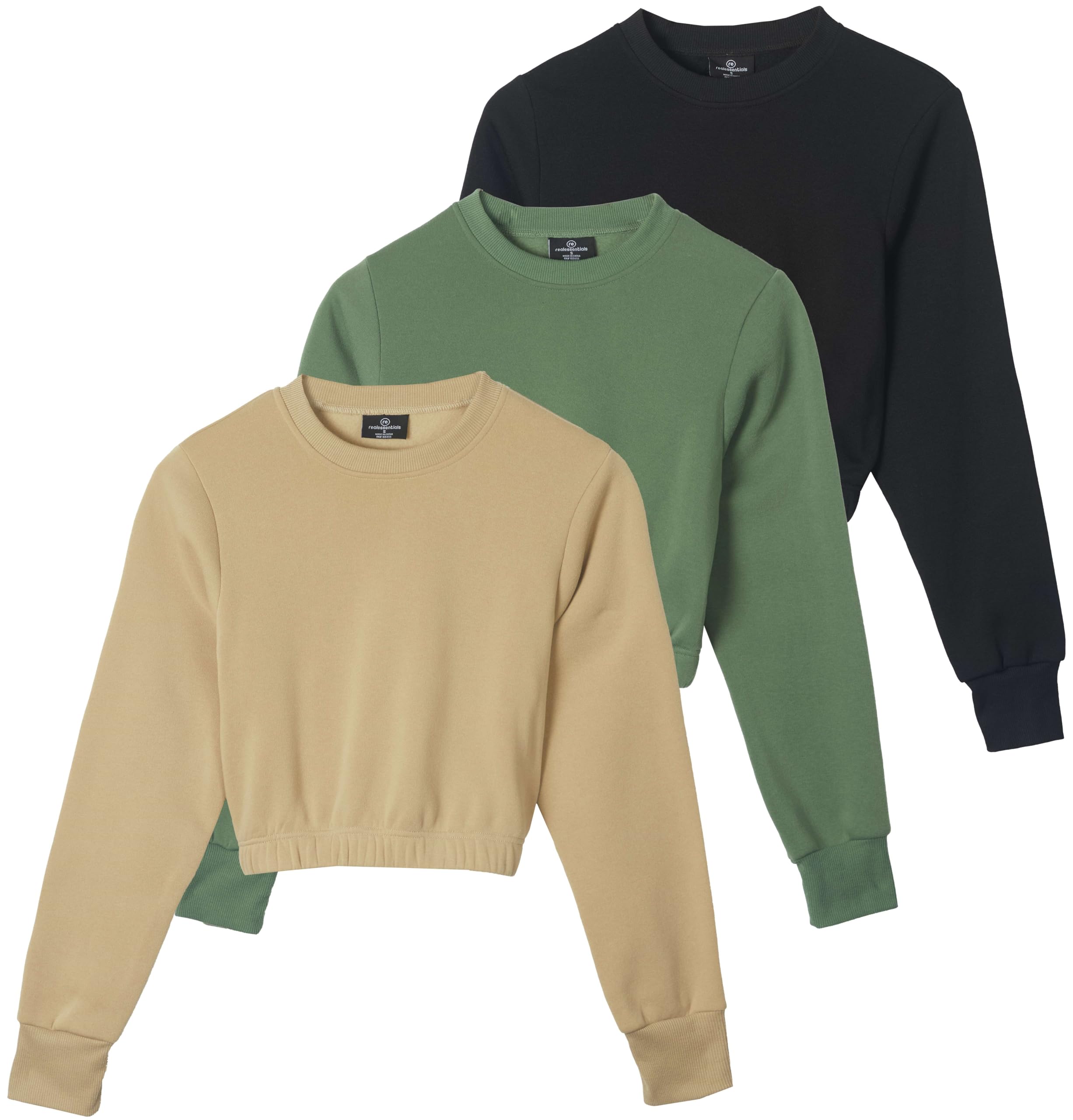 Photo 1 of **** MISSING TAN TOP **** Real Essentials 3 Pack: Women's Fleece Cropped Sweatshirt - Long Sleeve Crew Neck Crop Top (Available in Plus Size)- Set 9, XL