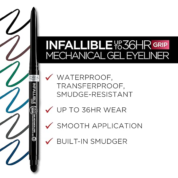 L’OREAL PARIS INFALLIBLE GRIP MECHANICAL GEL EYELINER PENCIL, SMUDGE-RESISTANT, WATERPROOF EYE MAKEUP WITH UP TO 36HR WEAR, TURQUOISE, 0.01 OZ