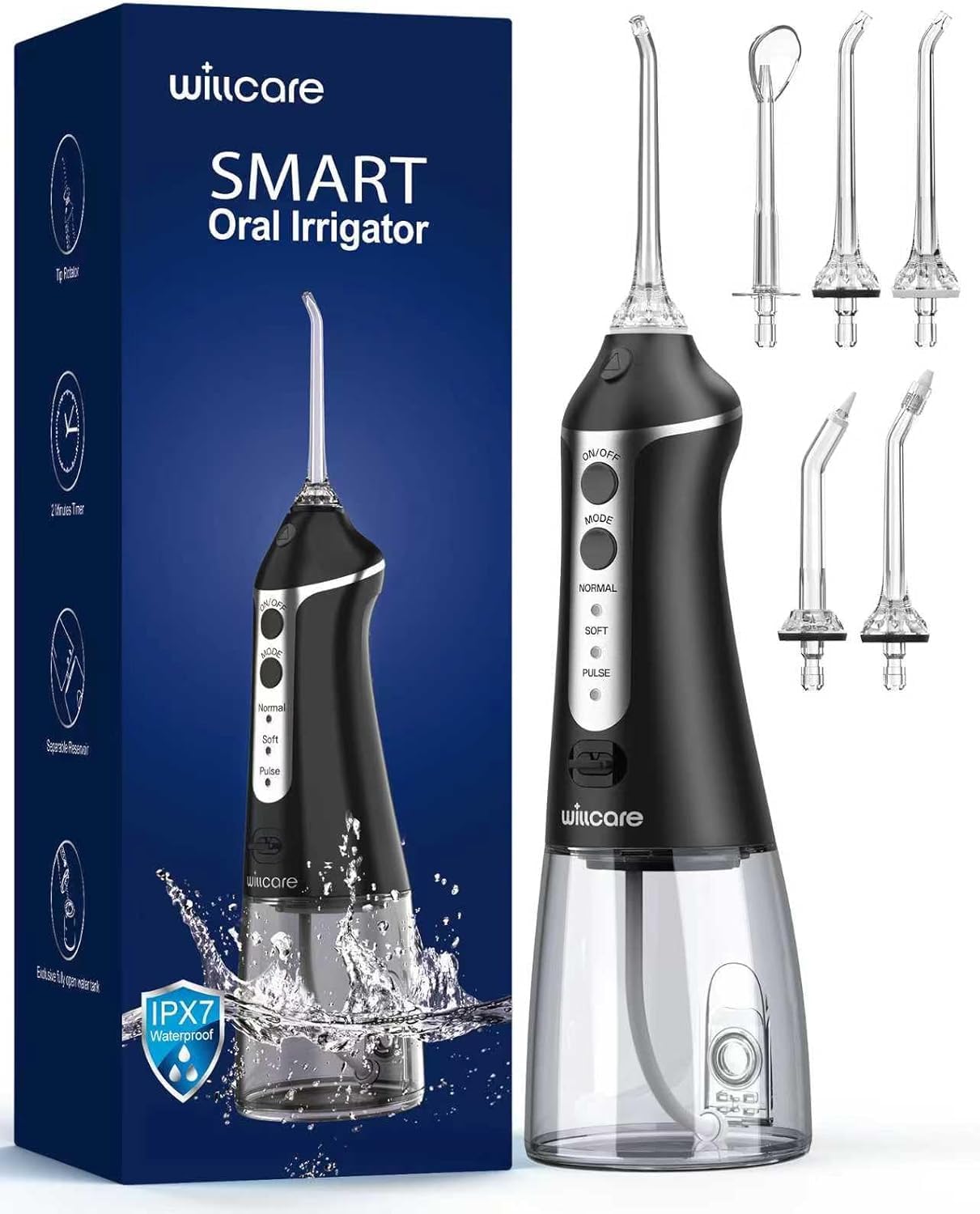 Photo 1 of Water Dental Flosser, Portable Oral Irrigator with 300ML Water Tank, IPX7 Waterproof, Rechargeable, 4 Modes for Deep Teeth Cleaning, Travel-Friendly (Black)