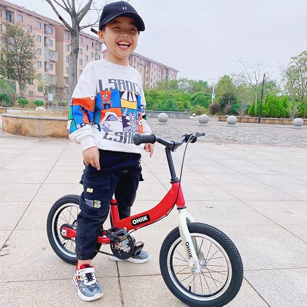 OHIIK BALANCE BIKE 2 IN 1 FOR KIDS 2 3 4 5 6 7 YEARS OLD,BALANCE TO PEDALS BIKE,12 14 16 INCH KIDS BIKE,WITH PEDAL KIT,TRAINING WHEELS,BRAKES (14 INCH, RED)