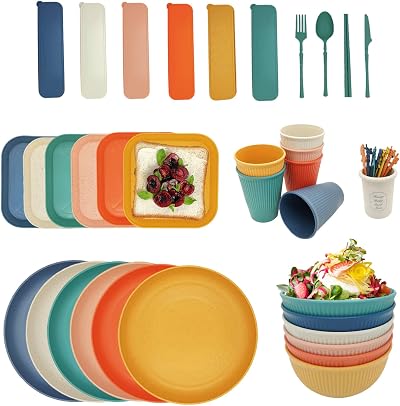 YEEBECA 67-Piece Unbreakable Dinnerware Set for 6 - BPA-Free Camping Tableware