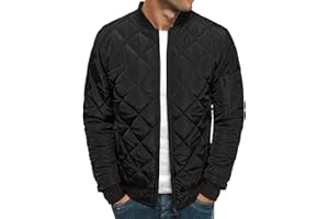 Mens Bomber Jackets Diamond Quilted Fall Winter Lightweight Rib Varsity Puffer Jackets With Pockets