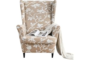 GULI Wingback Chair Cover 2-Piece, Wing Chair Covers Armchair Chair Slipcovers Spandex Sofa Cover Furniture Protector Machine Washable Removable for Living Room,Bedroom,Hotel(Khaki)