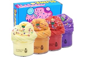 4 Pack Butter Slime Kit, DIY Fluffy Slime Supplies Kit for Girls and Boys, Soft and Non-Stick Stress Relief Toy, Kids Educati