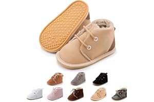 Zoolar Baby Unisex Warm Snow Boots Newborn Leather Fur Lace Up Ankle Anti-Slip Rubber Texture Sole Toddler Prewalker Winter Crib Shoes