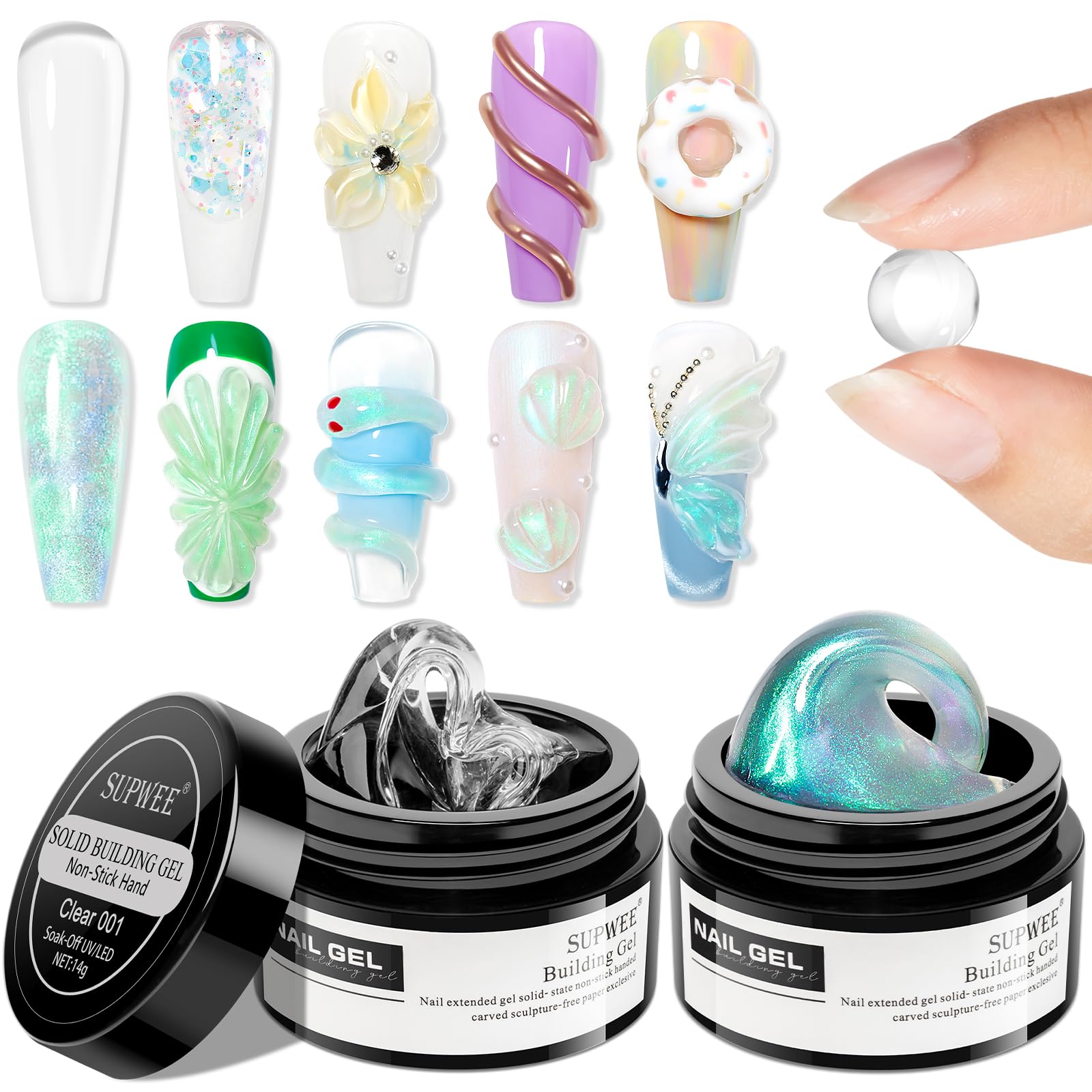 SUPWEE Solid Builder Gel 2-in-1 Aurora Green 3D Sculpting Gel for Nail Extension Art DIY Salon At Home