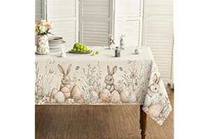 Horaldaily Easter Tablecloth 60×84 Inch Rectangular, Beige Easter Bunny Egg Washable Seasonal Table Cover for Party Picnic Di